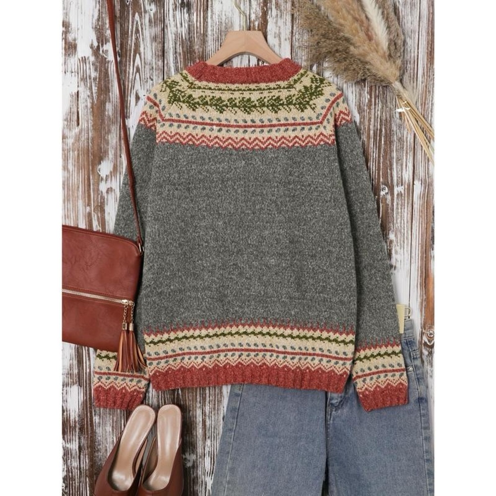 Cozy Grey Fair Isle Sweater (Brand New)